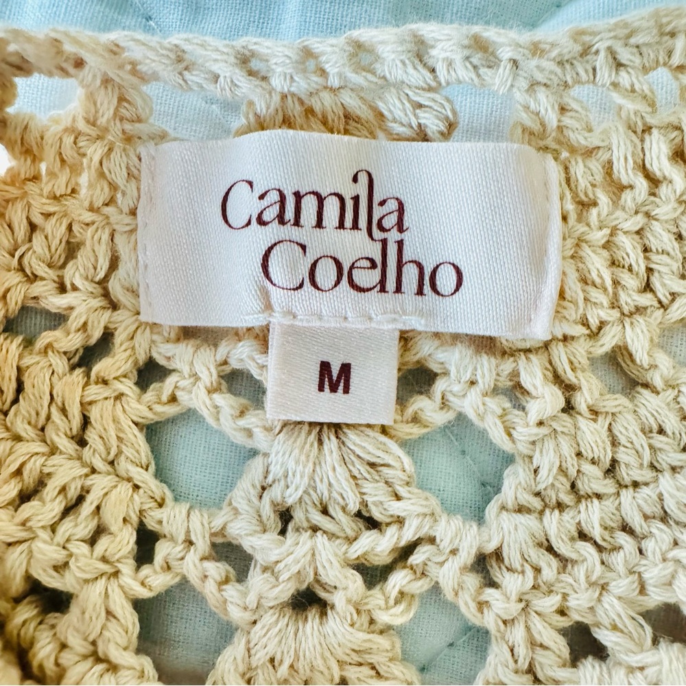 NWOT $218 Revolve Camila Coelho Lyssa Hand Crochet Halter Mini Dress in Sand Med - Picture 4 of 16
